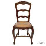 A set of nine French oak dining chairs, circa 1900.