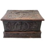 A small carved oak box, late 17th/early 18th century.