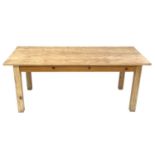 A pine rectangular kitchen table, mid 20th century.