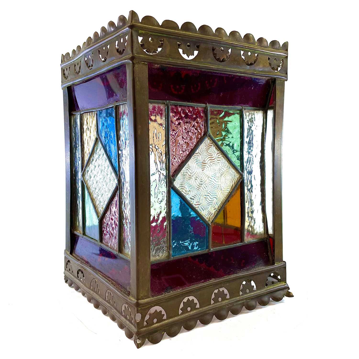 A Victorian stained glass and brass hanging lantern. - Image 3 of 3