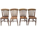 A set of four beech and elm lathe back kitchen chairs, 19th century (4).