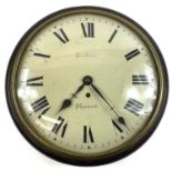 A late George III mahogany circular wall timepiece, the white dial signed Garland Plymouth, with
