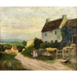 C. WALCH Wayside cottage with figures Oil on canvas Signed and dated 1900 29 x 35cm