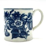 A Worcester blue and white coffee can, circa 1770, printed with the 'Three Flowers and a