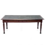 An Edwardian mahogany writing table, fitted two drawers and raised on turned legs, height 75cm,