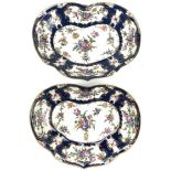 A pair of Worcester blue scale porcelain dishes, circa 1775, of kidney shape, with flower painted