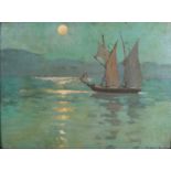 Percy Des Carrieres BALLANCE (1899-1970) Fishing Boat by Moonlight Oil on board Signed 29 x