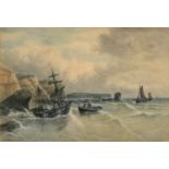 John Francis BRANEGAN (1843-1909) Wreck The Lion Rock Whitby Watercolour signed 53cm x 35.5cm