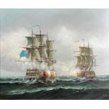 P Davies (XX) Battle at sea Oil on canvas 59.5cm x 49.5cm
