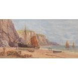 Frank HIDER (1861-1933) Boats on The Beach Watercolour Signed 20 x 40cm