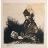 Victor Mignot, The Good Book, Etching, Signed in pencil and numbered 13/25, red seal mark, dated