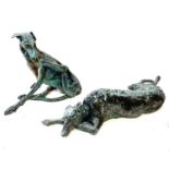 Rosemary COOK (XX-XXI) Seated Whippet Bronzed resin signed height 61cm together with a Lurcher