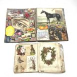 A Victorian vellum-bound scrapbook which includes watercolours of ships and animals together with