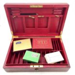 A red Morocco leather games box, by Clark, 20, Bond Street, monogrammed AW for Alfred Wagg, with