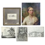 ** Clark, Portrait of a Lady, Oil on canvas, signed, 30.5X25.5cm, unframed, together with a pen