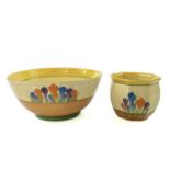 Clarice Cliff, crocus pattern, a fruit bowl, height 9cm, diameter 20.5cm, together with a small