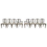 Set of eight Edwardian mahogany dining chairs, with pierced vase splats, drop-in seats and on square