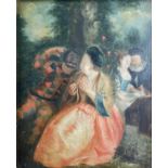 Follower of Watteau A Commedia dell'Arte scene Oil on oak panel, 29X24cm.
