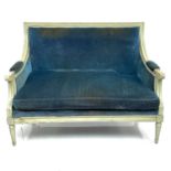 A Louis XV style painted beech settee, circa 1900, with moulded frame, on fluted turned legs, height