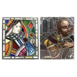Two 17th/18th century stained glass panels, the first of a queen, the second depicting a saint