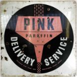 An enamel single sided 'Pink Paraffin Delivery Service' advertising sign, 42cm square.Originally