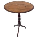 An early 19th century mahogany banded oval topped tripod wine table, height 72.5cm, width 55cm,