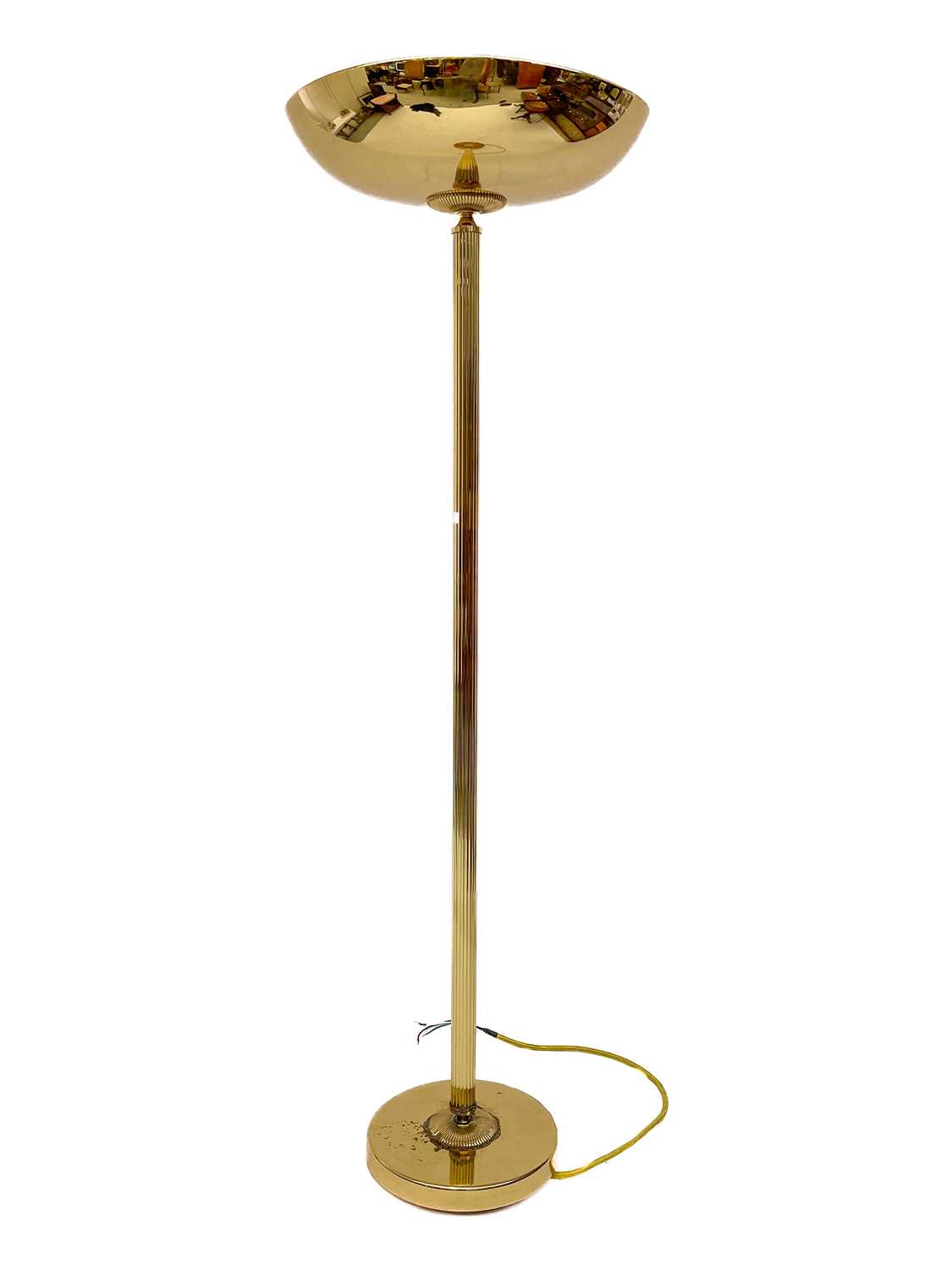 A modern gilt metal standard uplighter, with dome top and reeded column, height 162cm.