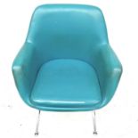 A Du-al armchair, with turquoise vinyl upholstery, raised on chrome legs, labelled Du-al Harrow