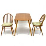 An Ercol light elm twin flap dining table, on splay square legs, height 72cm, width 112cm, depth