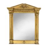 A Regency gilt masonic mirror, the architectural pediment with applied coat of arms and Masonic