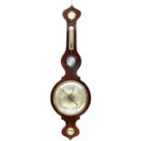 A Victorian rosewood wheel barometer, with silvered dial and incorporating a thermometer, convex