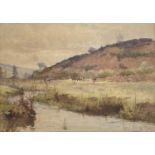 Harry E. JAMES (c.1870-c.1920) Grazing Beside a River Watercolour on paper Signed and dated '89 23 x