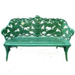 A Victorian Coalbrookdale fern pattern cast iron garden bench indistinct number to back, height 90cm