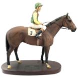Beswick Connoisseur, a model of Nijinsky with Lester Piggot up, on a titled wooden base, height