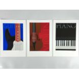 ANDY SHATTOCK (1947). Three stylish screen prints showing a 'Piano', 'Violin', and a 'Guitar'.