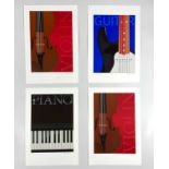 ANDY SHATTOCK (1947). Three stylish screen prints showing a 'Piano', 'Violin', and a 'Guitar'