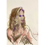 A Ronnie Wood pastel sketch of Sheryl Crow.