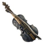 A Georgian silver and gold plated patch box in the form of a violin.