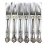 An early Victorian silver King's Pattern set of six table forks by George William Adams.