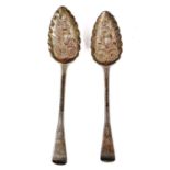 A pair of George IV silver berry spoons by John Harris.