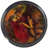 An early 19th century papier mache painted snuff box.
