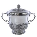 A good Edwardian silver Carolean style lidded porringer.