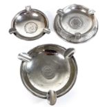 Three Colombian 0.900 silver ashtrays.