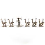 A Peruvian 925 silver set of five novelty menu holders in the form of Llamas.