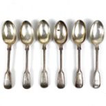 A Victorian silver set of six fiddle and thread teaspoons.