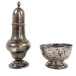 An Edwardian silver sugar caster and George V sugar bowl.