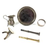 A selection of silver items including a 19th century propelling pencil.