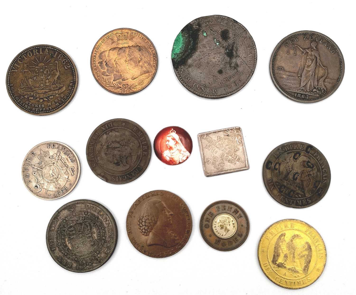 19th Century Token Coinage, Medallions, Model Coinage Overstruck Coinage etc (x12). - Bild 2 aus 2