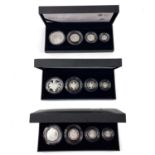 2010, 2011 and 2012 Royal Mint Great Britain cased silver proof Britannia Collection of 4 coins (x3)