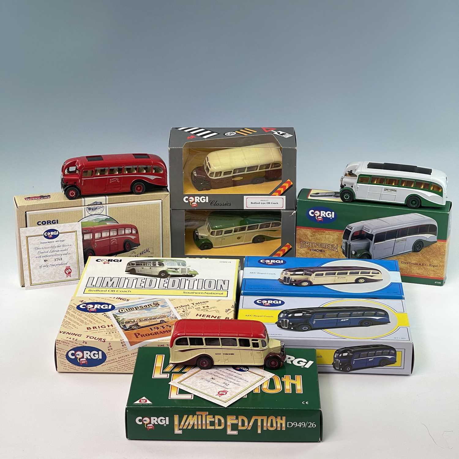 Bedford OB & AEC Regal Boxed Die Cast Coaches.